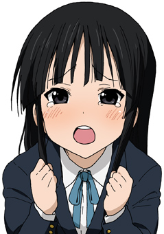 1girl akiyama_mio bad_source black_eyes black_hair black_jacket blue_ribbon collared_shirt commentary_request crying crying_with_eyes_open furrowed_brow hands_up jacket k-on! long_hair long_sleeves looking_at_viewer lowres maso_(ascii_art) neck_ribbon open_mouth ribbon sakuragaoka_high_school_uniform school_uniform shirt simple_background solo tears teeth upper_body upper_teeth_only white_background white_shirt