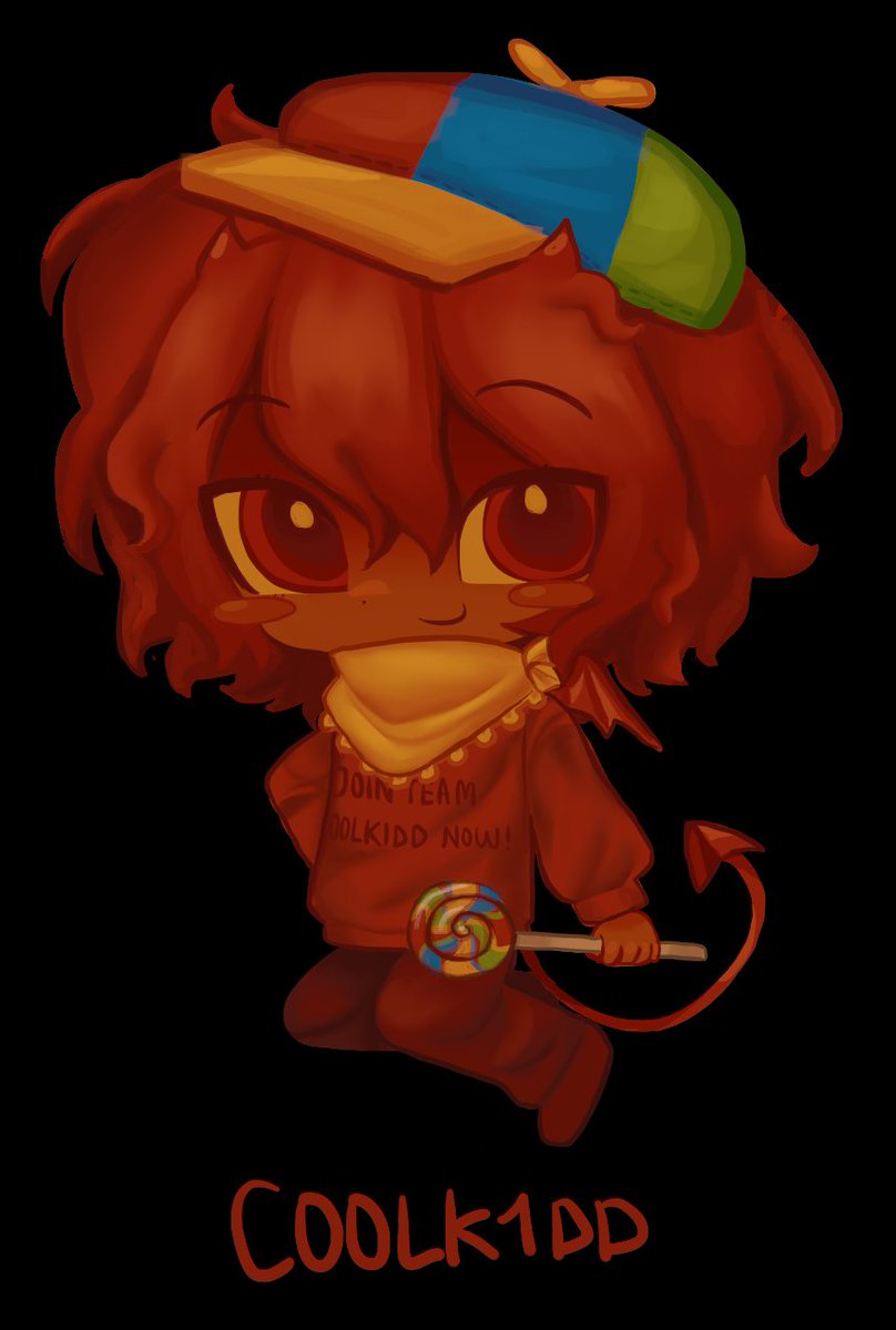1boy bandana bandana_around_neck black_background blush_stickers c00lkidd_(roblox) candy chibi chibi_only child dark_skin demon_horns demon_tail demon_wings english_text food forsaken_(roblox) fuziyams hat highres holding holding_candy holding_food holding_lollipop horns humanization lollipop medium_hair mini_wings propeller_hat red_eyes red_hair red_sweater roblox simple_background small_horns smile sweater tail white_bandana wings