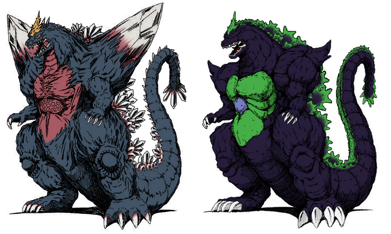 advance_communication_company alien crest crystal dinosaur godzilla_(series) godzilla_vs._spacegodzilla horns kaiju muscular muscular_male no_humans shoulder_spikes single_horn spacegodzilla spiked_tail spikes steelia super_godzilla super_godzilla_(character) tail toho