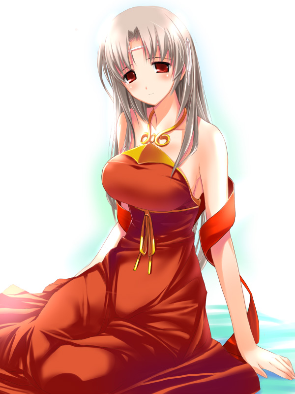 1girl blonde_hair blush breasts dress effie_(mabinogi) female_focus hima large_breasts long_hair mabinogi red_eyes solo