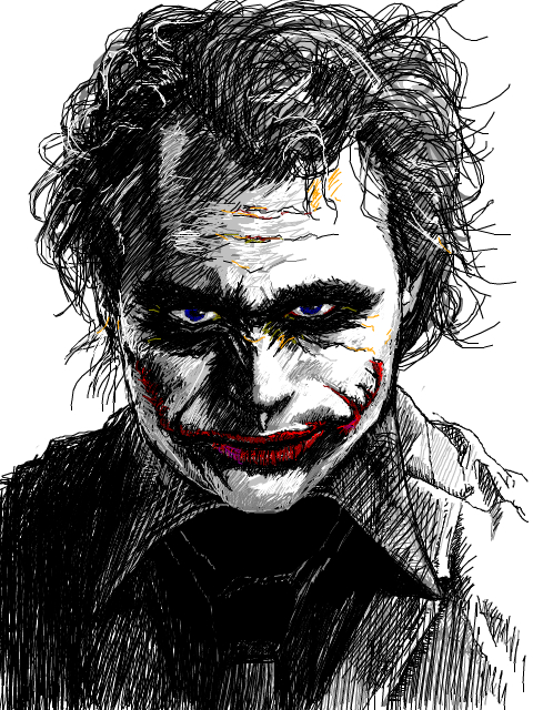 1boy batman_(series) creepy dc_comics del_shannon glasgow_smile heath_ledger male_focus monochrome monotone smile solo syuri_(del_shannon) the_dark_knight the_joker