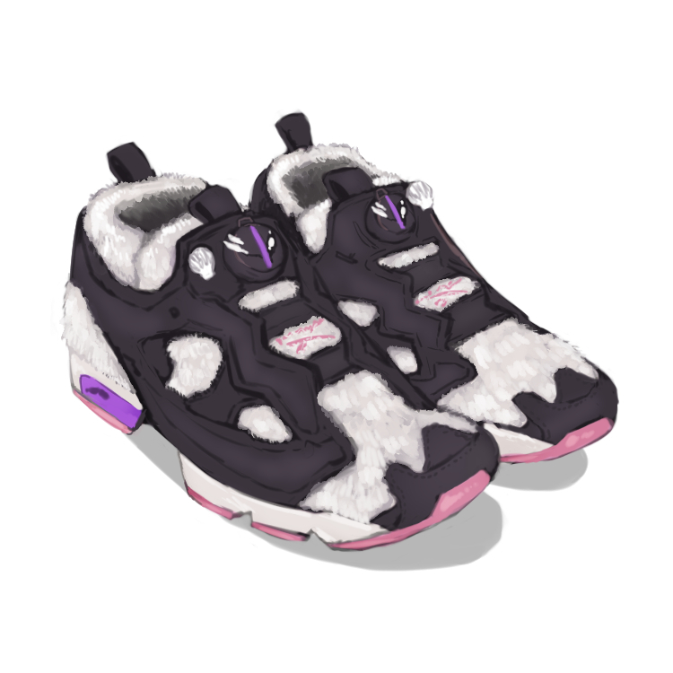 black_footwear bondrewd colored_shoe_soles commentary_request doshole footwear_focus made_in_abyss no_humans objectification reebok reebok_pump shoes unworn_shoes simple_background sneakers still_life white_background white_footwear