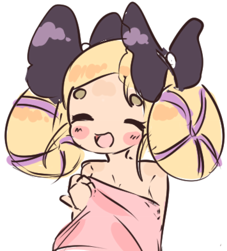 1girl bare_shoulders blush bow chibi closed_eyes elise_(fire_emblem) elise_(hostile_springs)_(fire_emblem) fire_emblem fire_emblem_fates floors hair_bow hair_buns nintendo official_alternate_costume simple_background sketch solo towel