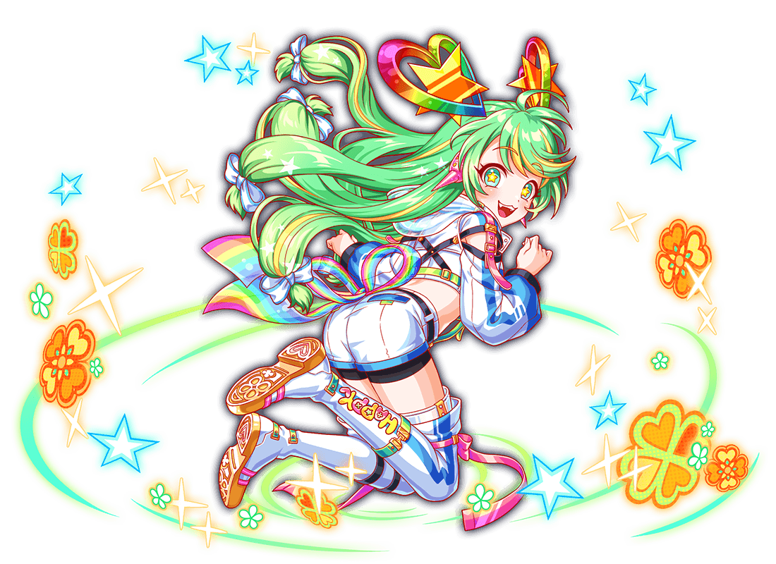 1girl alternate_costume alternate_hair_color alternate_hair_ornament artist_request back_ribbon belt belt_buckle belted_shorts bike_shorts black_belt black_shorts black_sleeve_cuffs blonde_hair boots bow buckle cel_shading character_name colored_shoe_soles colored_tips crash_fever cropped_jacket english_text eyelashes fang floating_headgear flower_symbol from_behind full_body game_cg gold_buckle gradient_hair green_eyes green_hair hair_bow hair_ornament happy happy_(crash_fever) headgear heart hood hooded_jacket jacket leg_ribbon long_hair looking_at_viewer looking_back low-tied_long_hair midriff multicolored_hair official_alternate_costume official_alternate_hair_color official_alternate_hair_ornament official_art open_mouth outline pink_belt pink_ribbon rainbow_ribbon raised_eyebrows red_outline ribbon see-through_hood shoe_soles shorts sidelocks single_vertical_stripe sleeve_belt sleeve_cuffs solo sparkle star_(symbol) star_in_eye streaked_hair striped_clothes striped_footwear symbol_in_eye tachi-e text_print thigh_boots thigh_ribbon thigh_strap third-party_source tongue transparent_background two-tone_hair vertical-striped_footwear vertical-striped_sleeves very_long_hair white_boots white_bow white_hood white_jacket white_shorts white_sleeves