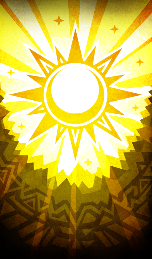 akitaken_(non_faciem) commentary crescent fate/grand_order fate_(series) four-pointed_star light_rays no_humans official_art outline still_life sun sun_symbol sunbeam sunburst sunlight third-party_source vignetting white_outline yellow_theme
