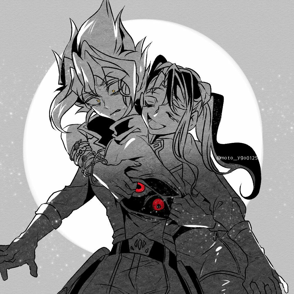 1boy 1girl abuse akaba_rei artist_request bad_id bad_pixiv_id belt belt_pouch black_belt body_horror bracelet cargo_pants closed_eyes clothes_lift collared_dress dress elbow_gloves facing_to_the_side gloves grey_background grin hollow_body horrified hug hug_from_behind jacket jewelry leaning_on_person long_bangs looking_at_another looking_down monochrome open_clothes open_jacket open_mouth outstretched_arms pants partially_colored popped_collar pouch pulling_another&#039;s_clothes red-eye_effect ripping shirt shirt_lift smile spiked_hair turtleneck turtleneck_shirt twintails twitter_username yellow_eyes yu-gi-oh! yu-gi-oh!_arc-v zarc