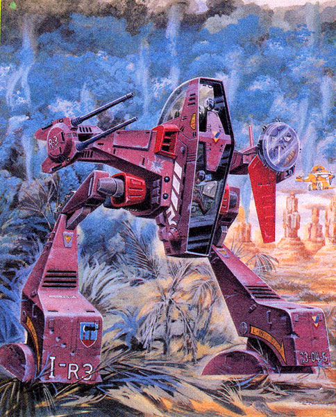 1980s_(style) 1boy box_art chiram choujikuu_seiki_orguss emaan ishfon male_focus mecha mlover non-humanoid_robot official_art oldschool orguss orguss_(mecha) realistic retro_artstyle robot science_fiction simple_background solo takani_yoshiyuki traditional_media walker_(robot)