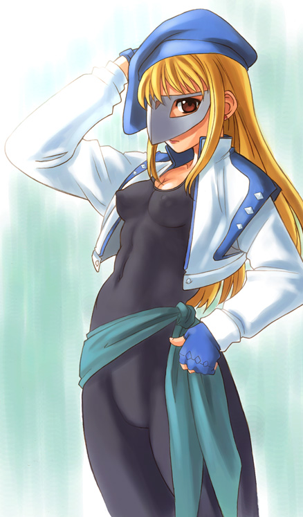 00s 1girl blonde_hair bodysuit breasts covered_erect_nipples female_focus gear_fighter_dendou gear_senshi_dendou hat mask small_breasts solo vega_(dendoh) yasuomi