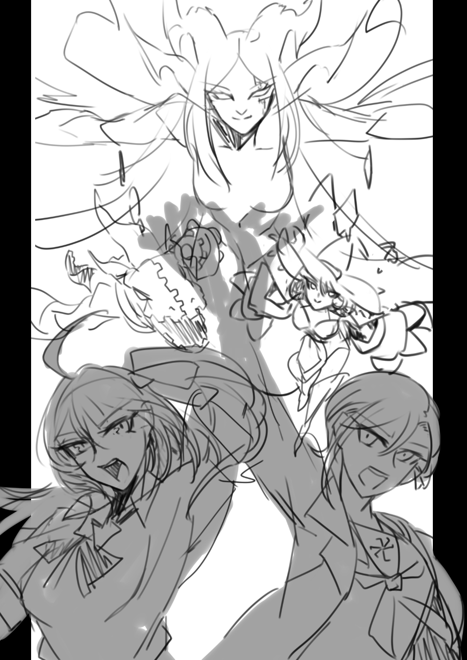 1boy 1girl aged_up ai_(digimon) appmon brother_and_sister damedamon digimon digimon_(creature) highres leviathan_(digimon) looking_at_viewer makoto_(digimon) open_mouth siblings smile warudamon