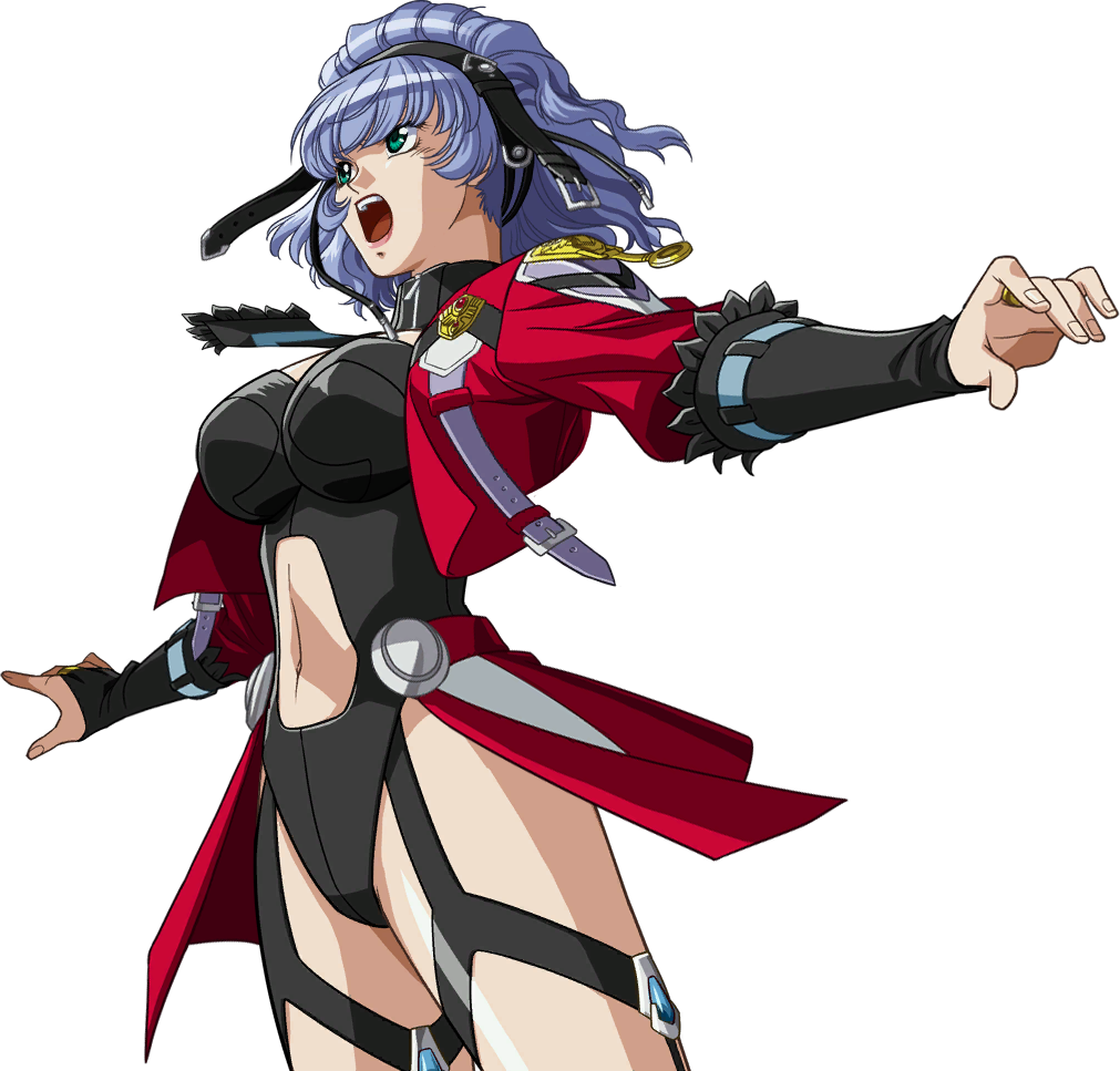 1girl aqua_centolm bandai_namco blue_hair breasts coat gloves green_eyes hairband jacket super_robot_wars super_robot_wars_mx super_robot_wars_original_generation thighs