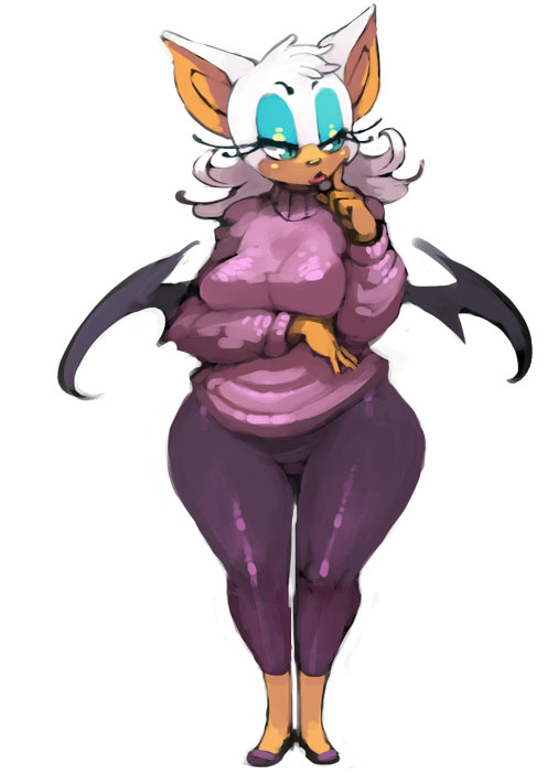 bat_wings bittenhard breasts fur hip_focus large_breasts mature_female motherly aged_up rouge_the_bat solo solo_focus sonic_(series) sweater wide_hips wings