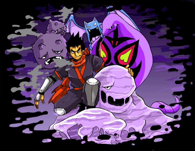arbok black_hair creatures_(company) game_freak gen_1_pokemon golbat koga_(pokemon) makita_(mugitya3776) muk ninja nintendo pokemon pokemon_(creature) weezing