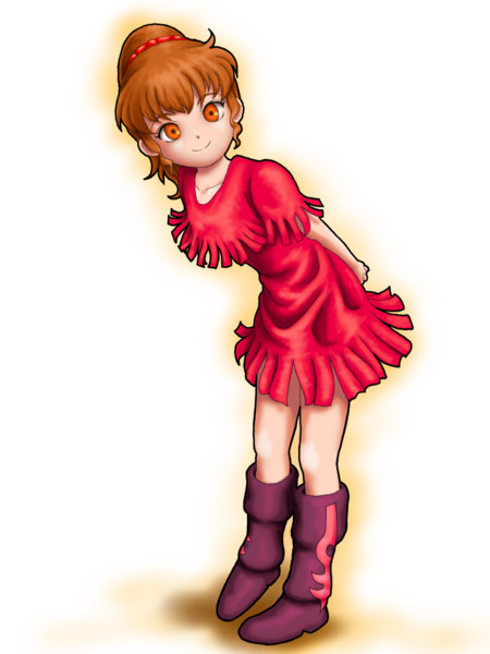 1girl boots brown_eyes brown_hair chururu dress female_focus fringe_trim kikou-kai_galient smile solo