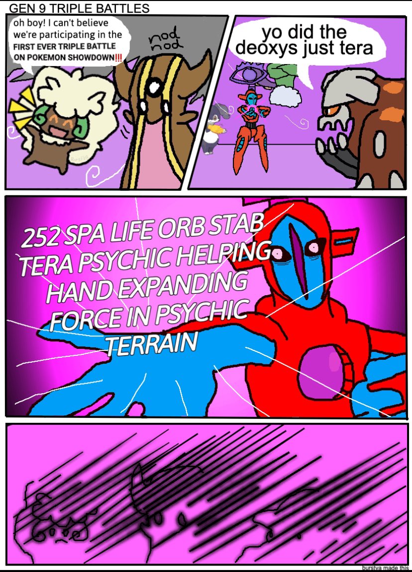 :&lt; alternate_universe animal_focus artist_request attack death deoxys deoxys_(normal) english_text expressionless fighting game_freak gameplay_mechanics gastrodon gastrodon_(west) gen_3_pokemon gen_4_pokemon gen_5_pokemon glowing heatran hollow_purple jujutsu_kaisen legendary_pokemon life_orb looking_at_another mythical_pokemon nintendo no_humans open_mouth parody pokemon pokemon_(creature) pokemon_focus psychic smile tag_team teamwork terastallization whimsicott