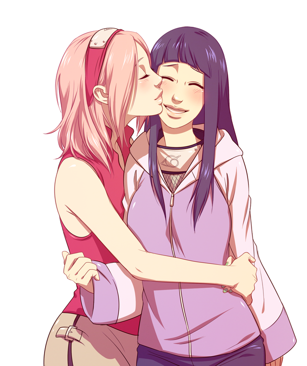 2girls ^_^ bare_arms blue_hair blush breasts closed_eyes closed_mouth couple facing_another facing_viewer fishnet_top fishnets forehead_protector hairband hand_up happy haruno_sakura headband hood hoodie hug hyuuga_hinata jacket kiss konohagakure_symbol large_breasts laughing lavender_jacket long_hair long_sleeves medium_hair multiple_girls naruto_(classic) naruto_(series) naruto_shippuuden ninja parted_lips pink_hair purple_jacket samurai-pet shirt short_hair shorts simple_background skirt sleeveless sleeveless_shirt slj small_breasts smile standing teeth white_background yuri zipper zipper_pull_tab