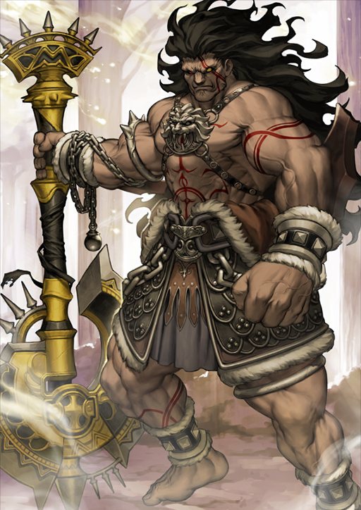 1boy abs anklet arm_tattoo armlet armor axe azusa_(hws) bare_tree barefoot belt black_hair bracer brown_belt chain chest_harness chest_tattoo clenched_hands closed_mouth colored_skin dark-skinned_male dark_skin facial_tattoo fate/grand_order fate_(series) faulds foot_out_of_frame frown fur-trimmed_armor fur-trimmed_bracer fur_trim grey_skin harness heracles_(fate) heracles_(third_ascension)_(fate) heterochromia holding holding_axe huge_weapon jewelry legs_apart lion_head_(ornament) long_hair looking_at_viewer male_focus muscular muscular_male nameless_axe-sword_(fate) no_eyebrows no_nipples o-ring official_art outstretched_arm pectorals red_eyes red_tattoo smoke snow solid_eyes solo spikes standing tattoo thighlet third-party_source topless_male tree variant_set veins very_long_hair weapon yellow_eyes