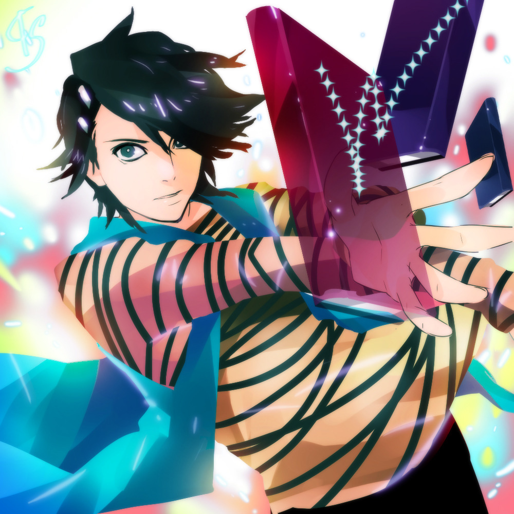 1boy book foreshortening hair_ornament hair_over_one_eye hairclip kamen_rider kamen_rider_w male_focus philip philip_(kamen_rider) solo striped transparent