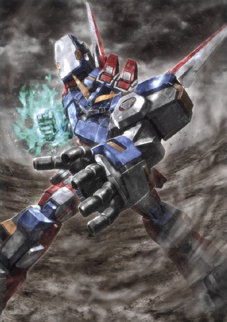 aura clenched_hand cloud cloudy_sky incoming_attack incoming_punch looking_down mecha morishita_naochika no_humans non-web_source official_art punching robot sky smoke srx super_robot_wars super_robot_wars_original_generation