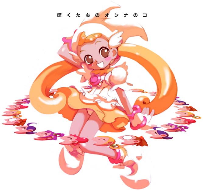 1girl blush female_focus full_body orange_hair peachclass solo translation_request white_background aged_down
