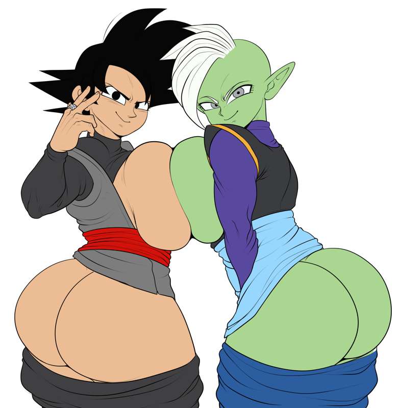 2boys 2girls ass ass_focus breasts colored_skin detnox dragon_ball dragon_ball_super genderswap genderswap_(mtf) goku_black green_skin large_breasts mature_female multiple_boys multiple_girls nude son_goku zamasu