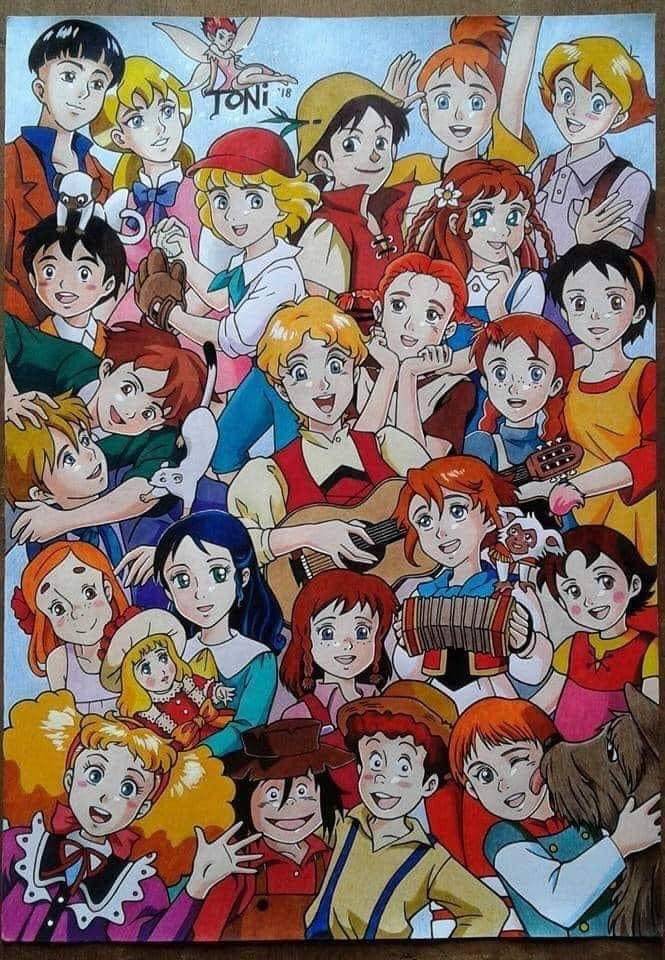 1990s_(style) accordion ai_shoujo_pollyanna_monogatari alfredo_martini alps_no_shoujo_heidi amedeo anne_of_green_gables anne_shirley annie_harding artist_request baseball baseball_cap baseball_glove blonde_hair boku_no_patrasche bowl_cut braid cedric_errol daisougen_no_chiisana_tenshi:_bush_baby ddress dirndl dog doll fairy flone_robinson german_clothes guitar haha_o_tazunete_sanzenri hat heidi_(alps_no_shoujo_heidi) himitsu_no_hanazono holding holding_guitar holding_instrument huckleberry_finn ie_naki_ko_remi instrument jacqueline_rhodes judy_abbott jules_tournier julie_tournier little_women marco_(wmt) maria_kutschera_(trapp_ikka_monogatari) marilla_cuthbert mary_lennox monkey multiple_boys multiple_girls nanami_simpson nanatsu_no_umi_no_tico nello_(boku_no_patrasche) orange_hair overalls patrasche_(boku_no_patrasche) peter_pan peter_pan_no_bouken photo_(object) pollyanna_whittier pony_htail ponytail red_hair remi_barberin retro_artstyle romeo_(romeo_no_aoi_sora) romeo_no_aoi_sora short_hair shoukojo_cedie shoukoushi_cedie straw_hat swiss_family_robinson the_adventures_of_tom_sawyer the_twins_of_destiny thomas_sawyer tinker_bell_(character) traditional_media trapp_ikka_monogatari twin_braids wakakusa_monogatari_nan_to_jou_sensei watashi_no_ashinaga_ojisan wendy_darling world_masterpiece_theater