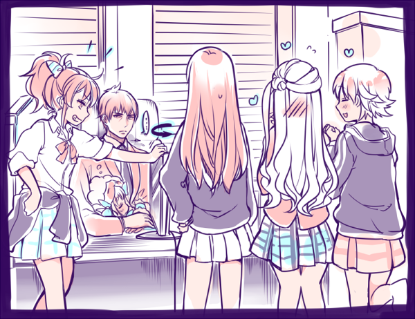 10s 1boy 5girls animal_costume formal_clothes honda_mio ichihara_nina idolmaster idolmaster_cinderella_girls iroha iroha_(summer_color_planet) jougasaki_mika long_hair multiple_girls ponytail producer_(idolmaster) producer_(idolmaster_cinderella_girls_anime) shibuya_rin shimamura_uzuki short_hair side_ponytail skirt smile suit