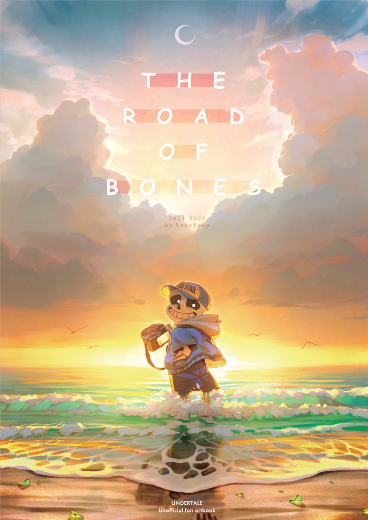1boy artist_name baseball_cap beach black_shorts blue_jacket camera cloud cloudy_sky copyright_name dated english_text hand_in_pocket hat holding holding_camera hood hood_down hooded_jacket jacket korokor59513559 looking_at_viewer male_focus outdoors sans_(undertale) shorts skeleton sky solo sunset teeth undertale water