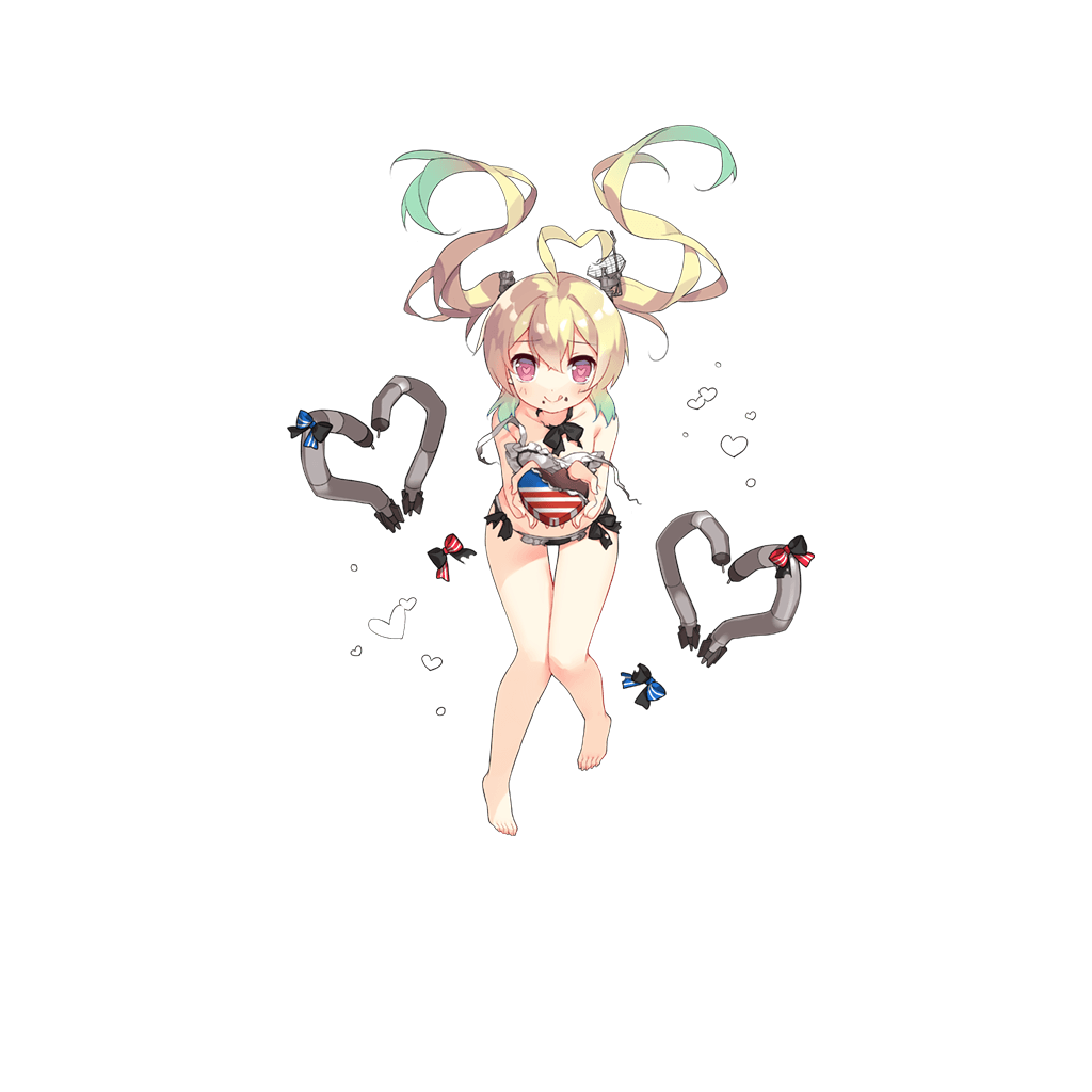 1girl ;p ahoge albacore_(warship_girls_r) alternate_costume american_flag american_flag_print apron aqua_hair barefoot black_panties black_ribbon blonde_hair blush bubble candy chocolate chocolate_heart choker collarbone female_focus flag_print food frilled_apron frills full_body gift giftbox heart heart-shaped_pupils holding holding_gift knees_together_feet_apart leaning_forward long_hair looking_at_viewer machinery multicolored_hair official_art one_eye_closed panties red_eyes ribbon saru side-tie_panties solo symbol-shaped_pupils thigh_gap tongue tongue_out torn_clothes torpedo transparent_background twintails two-tone_hair underwater underwear warship_girls_r white_apron
