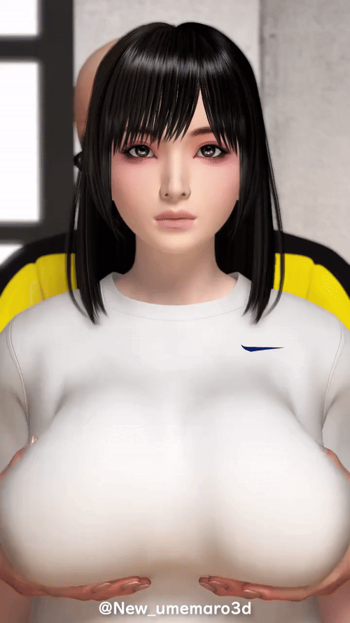 1boy 1girl 3d 3d animated animated_gif breasts breasts_grabbed_from_behind breasts_squeezed_together kamiizumi_itoha umemaro umemaro_3d