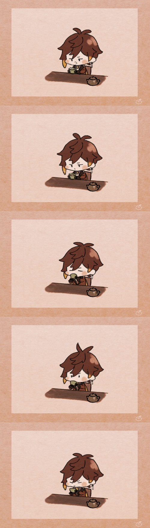 1boy chibi cup disgust drinking_tea genshin_impact gils3105 image_sample pixiv pixiv_sample solo solo_focus spitting teacup teapot zhongli_(genshin_impact)