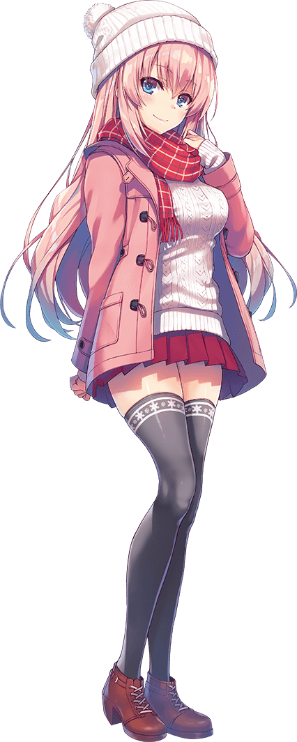 1girl black_thighhighs blue_eyes blush breasts brown_shoes buttons closed_mouth coat female_focus full_body hand_on_own_chest ichinose_honami_(youjitsu) long_hair long_sleeves looking_at_viewer medium_breasts official_art pink_hair pleated_skirt pom_pom_(clothes) red_skirt ribbed_sweater scarf shiny_clothes shiny_skin shoes skirt sleeves_past_wrists smile solo standing sweater thighhighs tomose_shunsaku transparent_background wing_cap winter_clothes winter_coat youkoso_jitsuryoku_shijou_shugi_no_kyoushitsu_e