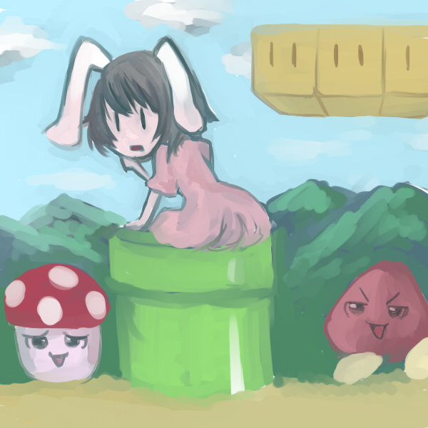 1girl bad_id bad_pixiv_id female_focus goomba inaba_tewi mario_(series) mushroom nintendo parody rotating_block solo super_mario_bros._1 super_marisa_bros super_marisa_world super_mushroom touhou warp_pipe yukkuri_shiteitte_ne