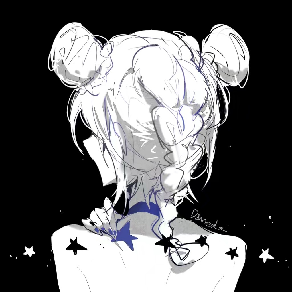 1girl back_tattoo black_background blue_choker braid bun_with_braided_base chinese_commentary choker commentary_request dinned double_bun greyscale hair_bun hand_on_own_shoulder jojo_no_kimyou_na_bouken kuujou_jolyne monochrome multiple_braids short_hair shoulder_blades shoulder_tattoo signature simple_background solo spot_color star_tattoo stone_ocean tattoo topless_female upper_body