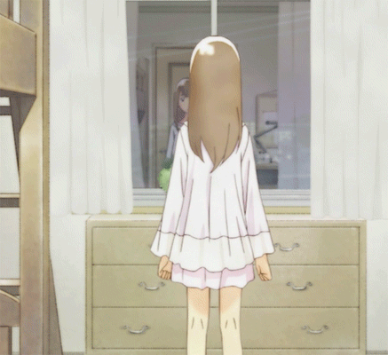 1boy animated animated_gif anime_screenshot bed bedroom blunt_bangs brown_eyes brown_hair bunk_bed chest_of_drawers crossdressing crossdressing_(mtf) curtains hourou_musuko indoors long_hair lowres nitori_shuuichi reflection skirt spinning trap window