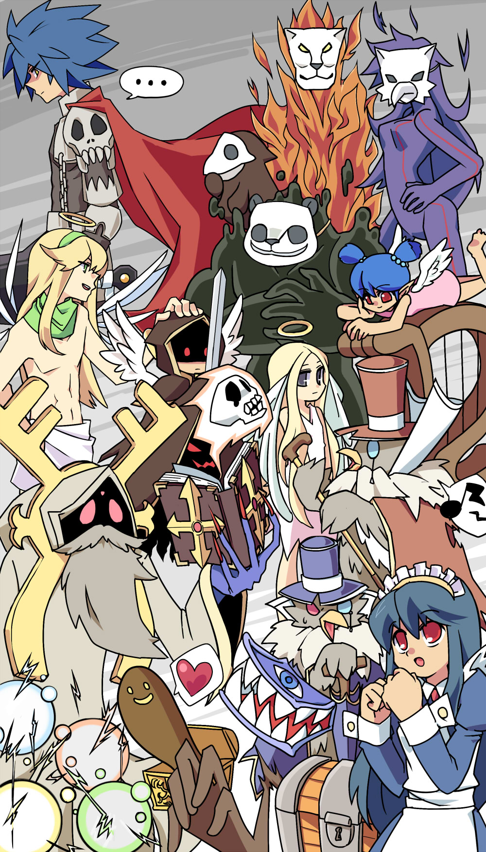 ... 4girls 5boys alice_(ragnarok_online) ancient_mimic angel angel_wings baroness_of_retribution beard bird blonde_hair blue_cape blue_hair book brown_hood cane cape chain closed_mouth commentary_request cowboy_shot dame_of_sentinel darkness death_word demon despero_of_thanatos dolor_of_thanatos dress elder_(ragnarok_online) energy facial_hair fox_mask genderswap genderswap_(ftm) green_eyes green_hairband green_scarf hairband halo harp hat heart highres holding holding_book holding_sword holding_weapon instrument lady_solace long_hair looking_to_the_side maero_of_thanatos maid maid_headdress mask mimic mimic_(ragnarok_online) mimic_chest mistress_of_shelter monster multiple_boys multiple_girls odium_of_thanatos open_mouth owl owl_baron owl_duke owl_mask panda_mask plasma_(ragnarok_online) purple_eyes ragnarok_online red_cape red_eyes red_headwear rei_ai rideword_(ragnarok_online) scarf short_hair short_twintails skull smile spiked_hair spoken_ellipsis spoken_heart sword teeth thanatos_(ragnarok_online) top_hat topless_male treasure_chest twintails weapon white_dress white_wings wings