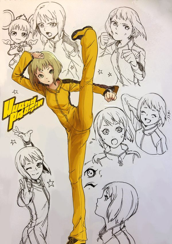 10s 1girl abe_(f!mixture) bad_id bad_pixiv_id blonde_hair bodysuit bruce_lee&#039;s_jumpsuit reference_sheet dragon_kid fighting_stance green_eyes hat huang_baoling short_hair superhero_costume tiger_&amp;_bunny