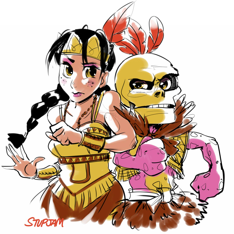 banjo-kazooie braid colored_skin humba_wumba_(banjo-kazooie) mumbo_jumbo_(banjo-kazooie) native_american pink_skin skull skull_head