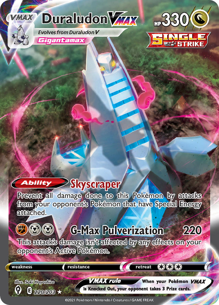 artist_name aura building card_(medium) character_name company_name copyright_name copyright_notice duraludon dynamax english_text forest gen_8_pokemon gigantamax gigantamax_duraludon glowing glowing_eyes hayashiro_saki nature nintendo no_humans official_art outdoors pillar_of_light pokemon pokemon_(creature) pokemon_card pokemon_focus pokemon_tcg red_clouds solo third-party_source trading_card yellow_eyes