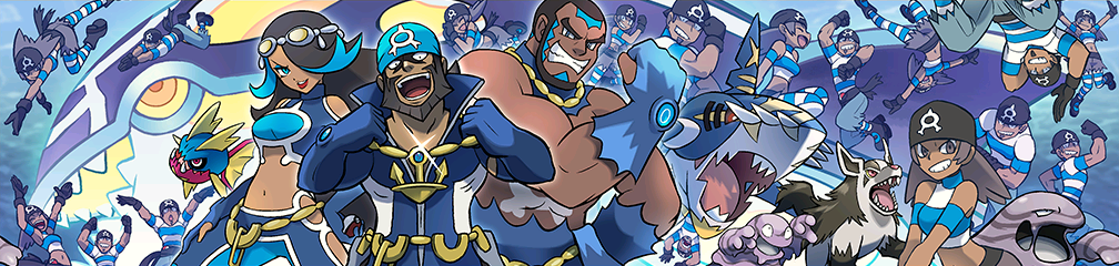 6+boys 6+girls anchor anchor_necklace archie_(pokemon) ariga_hitoshi arm_up arms_up bandana black_bandana black_footwear black_gloves black_hair blob blue_bandana blue_bodysuit blue_eyes blue_gloves blue_hair blue_pants blue_shirt blue_socks bodysuit brown_eyes brown_hair carvanha closed_eyes closed_mouth colored_inner_hair colored_sclera dark-skinned_female dark-skinned_male dark_skin facepaint facial_hair flexing gen_1_pokemon gen_3_pokemon gloves gold_necklace grimer jewelry kyogre legendary_pokemon long_hair matt_(pokemon) mega_pokemon mega_sharpedo mega_stone midriff mightyena muk multicolored_hair multiple_boys multiple_girls navel necklace nintendo official_art open_mouth orange_eyes pants partially_fingerless_gloves pokemon pokemon_(creature) pokemon_oras primal_kyogre red_eyes sharp_teeth sharpedo shelly_(pokemon) shirt short_hair smile socks stomach_tattoo striped_clothes striped_shirt striped_socks swimming tattoo team_aqua team_aqua_grunt team_aqua_uniform teeth third-party_source two-tone_shirt white_shirt white_socks yellow_sclera