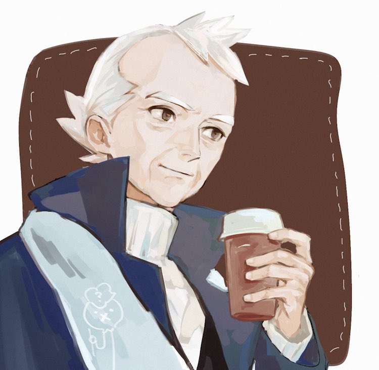 1boy brown_eyes closed_mouth coat commentary_request cup disposable_cup drifloon gen_4_pokemon hand_up holding holding_cup light_smile long_sleeves male_focus nintendo old old_man p-40_(tukinosita-de) pokemon pokemon_(creature) pokemon_hgss pryce_(pokemon) scarf solo sweater turtleneck turtleneck_sweater upper_body white_hair white_sweater