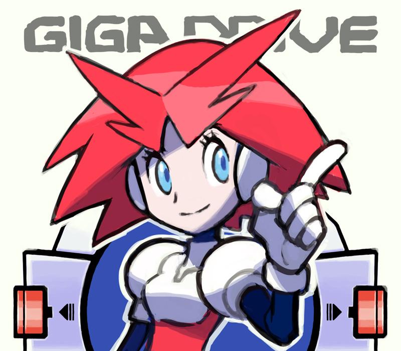 1girl beatrice_(pulseman) blue_eyes female_focus gloves looking_to_the_side outline pulseman red_hair short_hair simple_background smile solo sugimori_ken upper_body white_background white_gloves