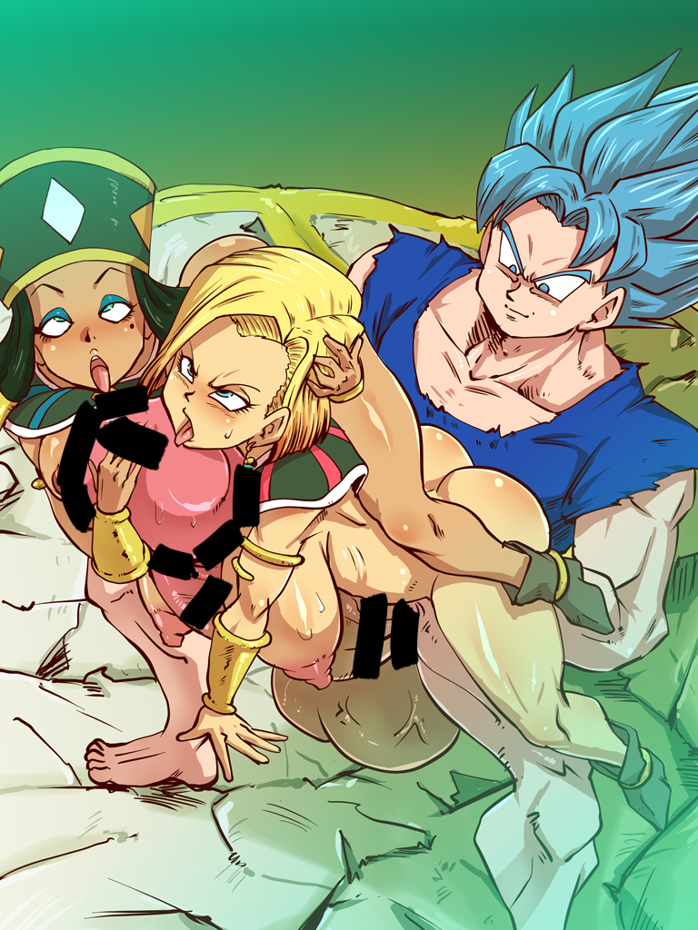 2girls ahegao ancient_egyptian_clothes android_18 ass bar_censor blonde_hair blue_hair blush bob_cut bottomless breasts censored closed_mouth dark_skin dragon_ball dragon_ball_super dragonball_z earrings feet fellatio green_eyes hat helles huge_penis jewelry large_breasts legs licking lying medium_hair mole mole_under_eye multiple_girls muscular muscular_male nipples on_stomach open_mouth oral penis pointless_censoring rickert_kai simple_background sitting smile son_goku spread_legs super_saiyan super_saiyan_blue testicles thighs toes tongue