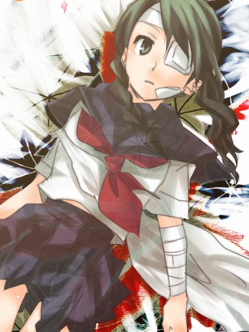 00s 1girl bandages bk black_hair female_focus kobushi_abiru lowres mudo_(saji) sayonara_zetsubou_sensei solo