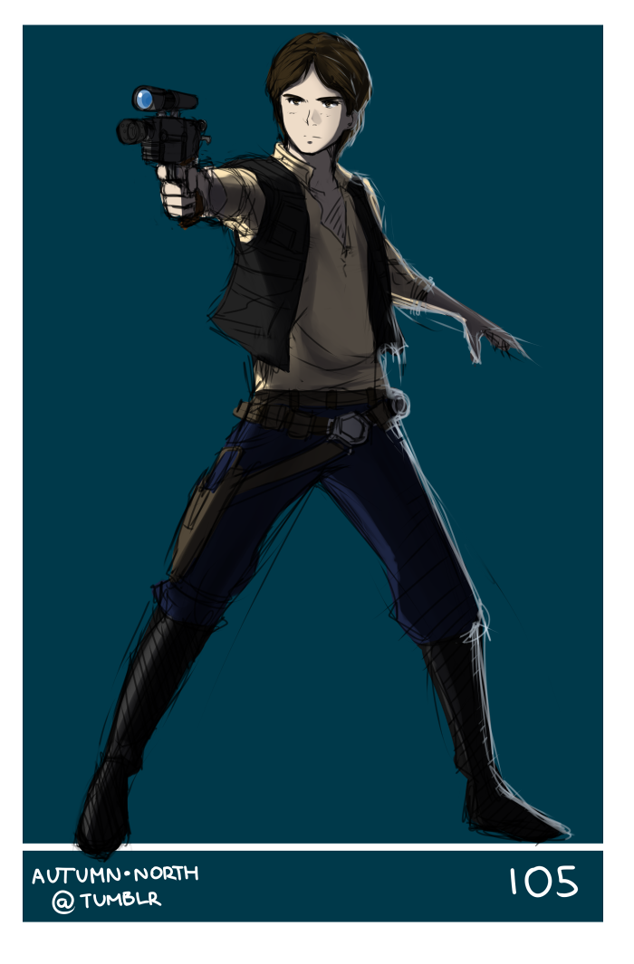 1boy animification autumn-north belt boots energy_gun full_body gun han_solo handgun harrison_ford holster male_focus open_clothes open_vest science_fiction scope short_hair simple_background sketch solo star_wars thigh_holster vest weapon