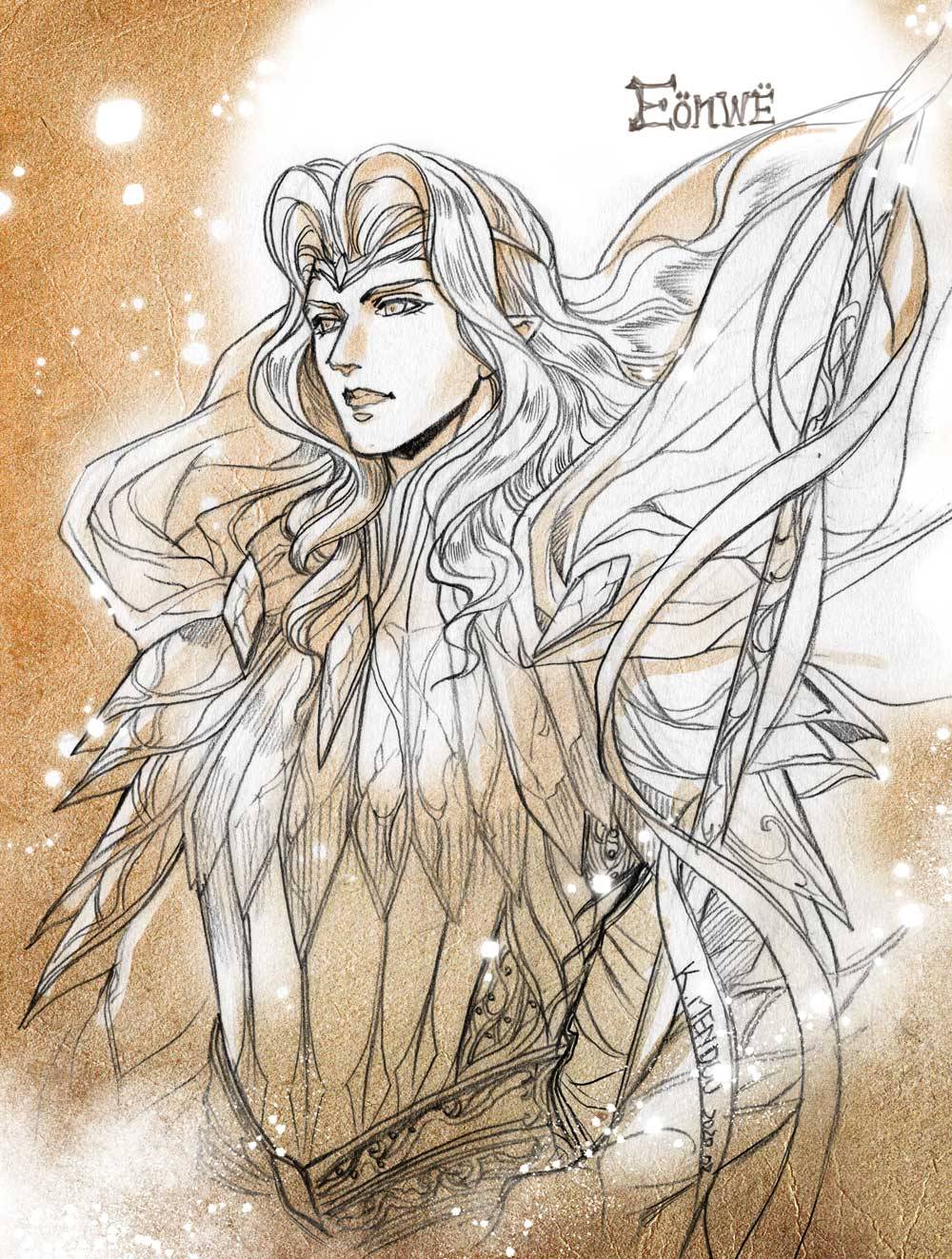 1boy armor banner breastplate circlet closed_mouth dated eonwe highres kazuki-mendou limited_palette long_hair male_focus one-hour_drawing_challenge parted_bangs pointy_ears signature solo the_silmarillion tolkien&#039;s_legendarium tolkien&#039;s_legendarium upper_body