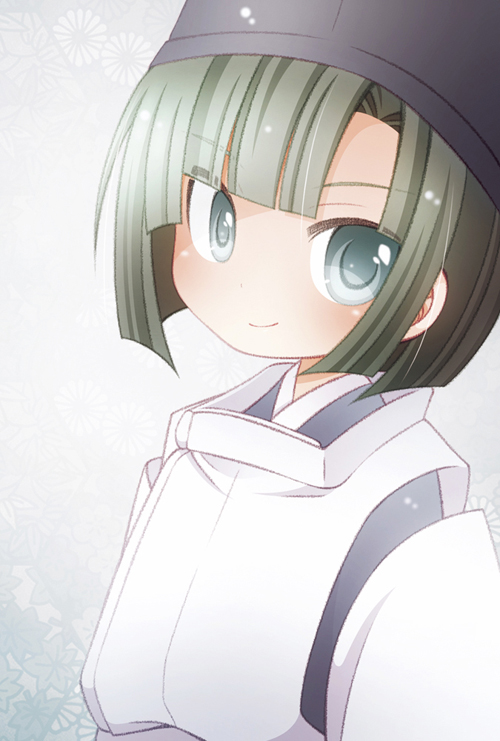 1boy arms_at_sides black_hat blue_eyes blush closed_mouth commentary_request fujiwara_no_sai grey_hair hat hikaru_no_go japanese_clothes kariginu looking_at_viewer male_focus sepia_(sepia_la_mode) short_hair solo tate_eboshi upper_body