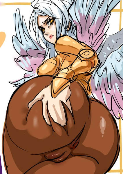 1girl b.sa_(bbbs) bodysuit cameltoe grabbing_own_ass kayle_(league_of_legends) solo solo_focus tagme white_hair yellow_eyes