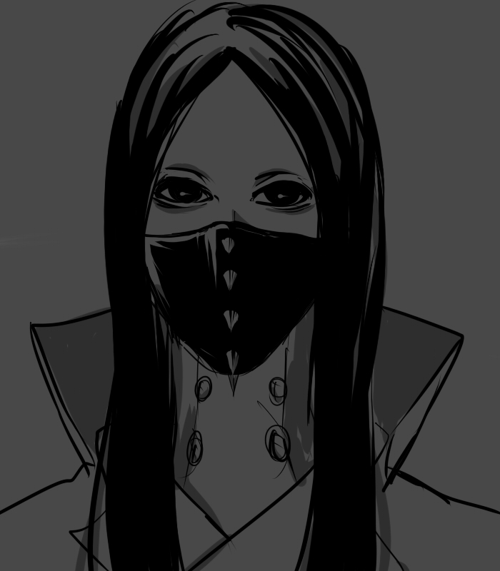 1boy androgynous as_nodt bad_id bad_pixiv_id bleach bleach:_sennen_kessen-hen buttons cape commentary_request greyscale long_hair male_focus mask monochrome quincy_(bleach) solo spikes sternritter wandenreich