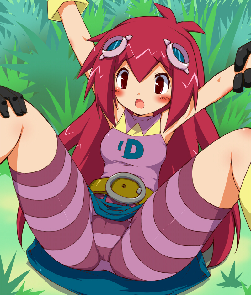 1girl digimon female_focus kizuna_(digimon) long_hair pink_eyes pink_hair solo spread_legs