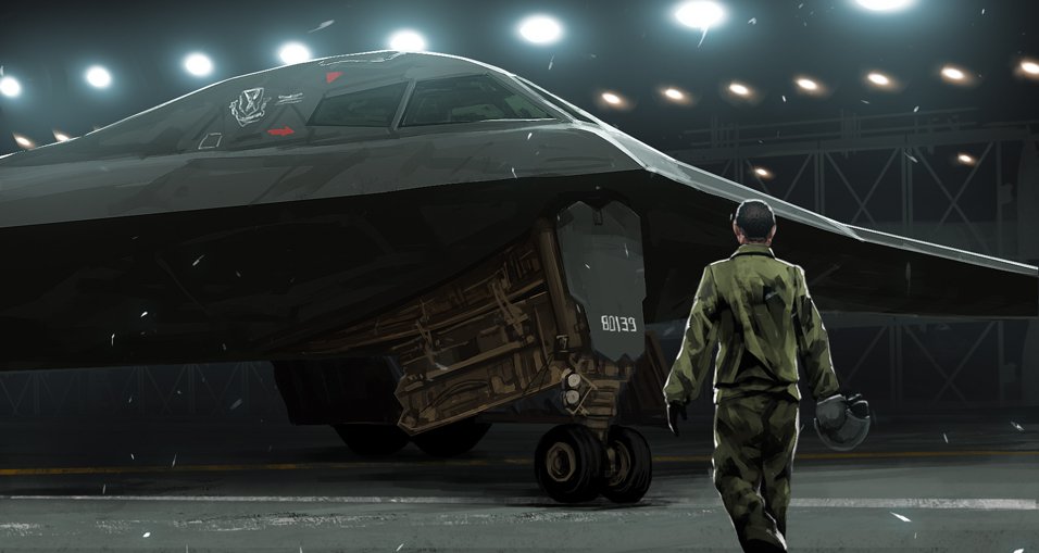 1boy aircraft airplane b-2_spirit bomber flight_suit flying_wing g-suit hangar heavy_bomber helmet military military_vehicle northrop_corporation northrop_grumman original penetrator_(aircraft) pilot_helmet pilot_suit pilot_uniform stealth stealth_aircraft stealth_bomber strategic_bomber tom-neko_(zamudo_akiyuki) walking